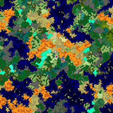 Predicted biome map of Java 1.16 seed -4957152770455002262 around estimated spawn