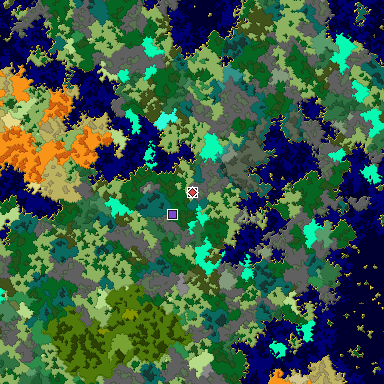Predicted biome map of Java 1.16 seed -278636187125893788 around estimated spawn