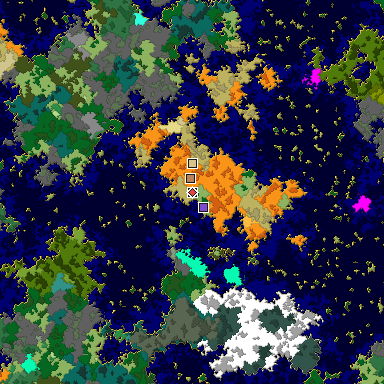 Predicted biome map of Java 1.16 seed -5242872035261308381 around estimated spawn