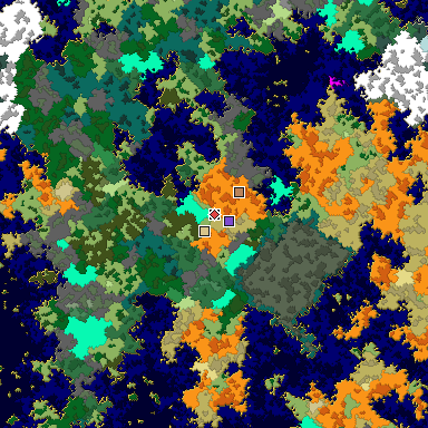 Predicted biome map of Java 1.16 seed -7562406049655977842 around estimated spawn