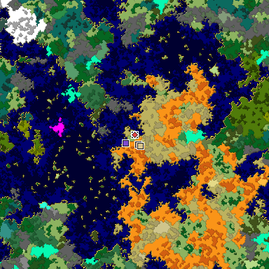 Predicted biome map of Java 1.16 seed -7819802111163204233 around estimated spawn