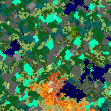 Predicted biome map of Java 1.16 seed -5817696798977286714 around estimated spawn