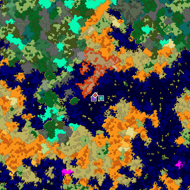 Predicted biome map of Java 1.16 seed 9194610326891542526 around estimated spawn