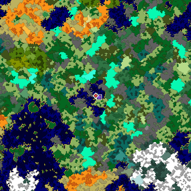 Predicted biome map of Java 1.16 seed 4031737580778785891 around estimated spawn