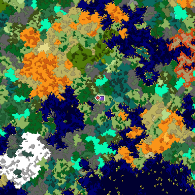 Predicted biome map of Java 1.16 seed 4351149751168481042 around estimated spawn