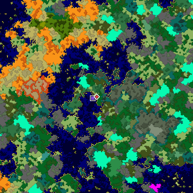 Predicted biome map of Java 1.16 seed -4003656466426044477 around estimated spawn