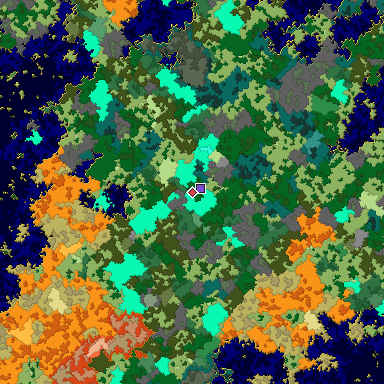 Predicted biome map of Java 1.16 seed -8758339429763084045 around estimated spawn
