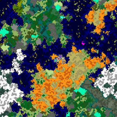 Predicted biome map of Java 1.16 seed 1753951135057369173 around estimated spawn