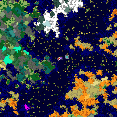 Predicted biome map of Java 1.16 seed 8317973658996868213 around estimated spawn