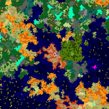 Predicted biome map of Java 1.16 seed -1521287954595787511 around estimated spawn