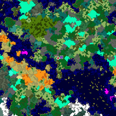 Predicted biome map of Java 1.16 seed -987444628275438912 around estimated spawn