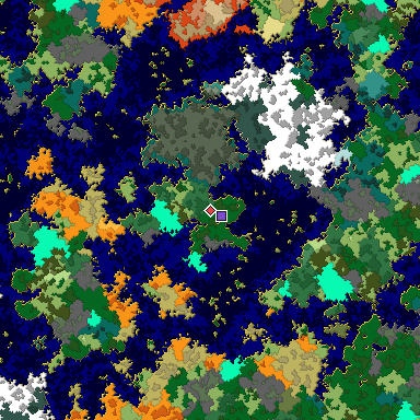 Predicted biome map of Java 1.16 seed 8611160334412222463 around estimated spawn