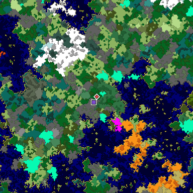 Predicted biome map of Java 1.16 seed -4259637974948081032 around estimated spawn