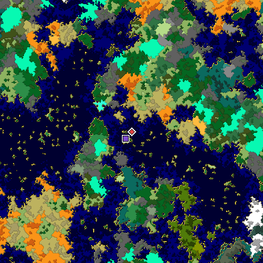 Predicted biome map of Java 1.16 seed -5495120642564479926 around estimated spawn