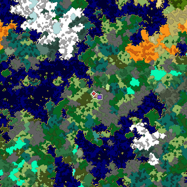 Predicted biome map of Java 1.16 seed 1114668023067583737 around estimated spawn