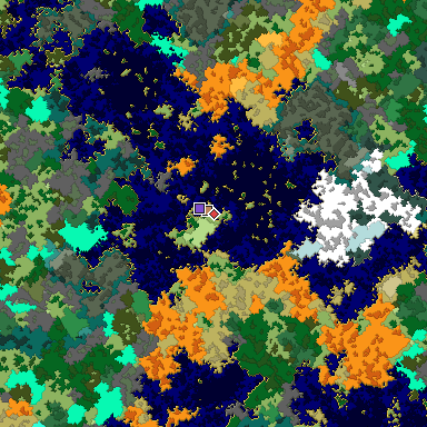 Predicted biome map of Java 1.16 seed 1527244880204343242 around estimated spawn