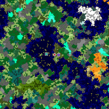 Predicted biome map of Java 1.16 seed -3868156695958078194 around estimated spawn