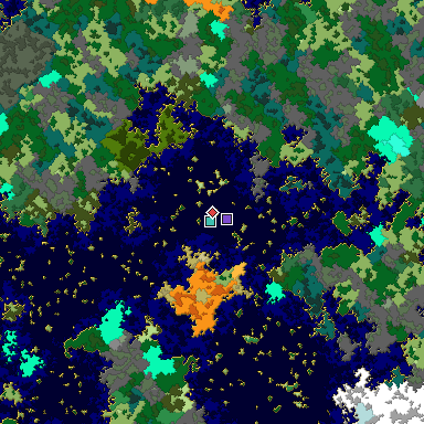 Predicted biome map of Java 1.16 seed -8516044768197549268 around estimated spawn