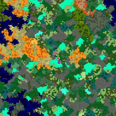 Predicted biome map of Java 1.16 seed 849344254308492322 around estimated spawn
