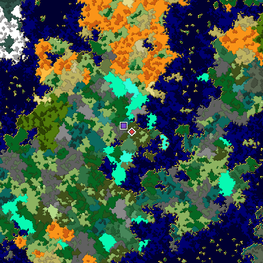 Predicted biome map of Java 1.16 seed -9130465920368754458 around estimated spawn