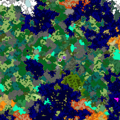 Predicted biome map of Java 1.16 seed 163518903864160559 around estimated spawn