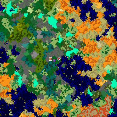 Predicted biome map of Java 1.16 seed 2771464314822478163 around estimated spawn
