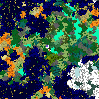 Predicted biome map of Java 1.16 seed -2285067302320402594 around estimated spawn