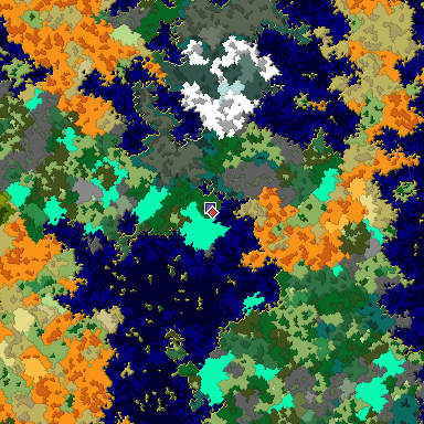 Predicted biome map of Java 1.16 seed -4812411962969692659 around estimated spawn