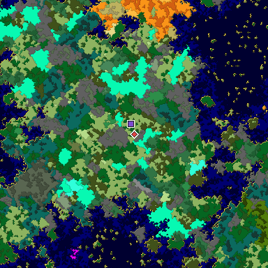 Predicted biome map of Java 1.16 seed -1553983018938314446 around estimated spawn