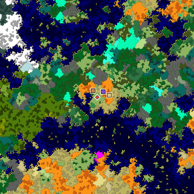 Predicted biome map of Java 1.16 seed 3346075152474523539 around estimated spawn