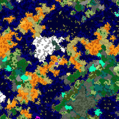 Predicted biome map of Java 1.16 seed 7562597602204115174 around estimated spawn