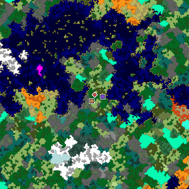 Predicted biome map of Java 1.16 seed 4420521666787828282 around estimated spawn