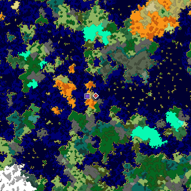 Predicted biome map of Java 1.16 seed 6748166866772689816 around estimated spawn