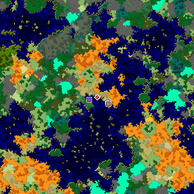 Predicted biome map of Java 1.16 seed 3866724427249247062 around estimated spawn