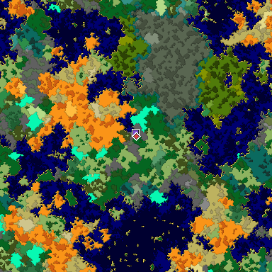 Predicted biome map of Java 1.16 seed 6451850754571182846 around estimated spawn