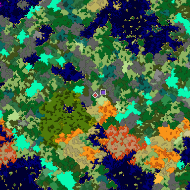 Predicted biome map of Java 1.16 seed 8509802932475156539 around estimated spawn