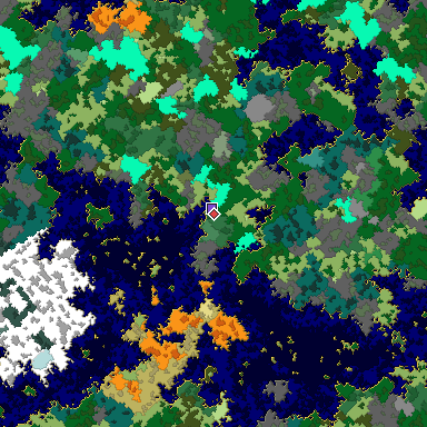 Predicted biome map of Java 1.16 seed -8613849867905592965 around estimated spawn