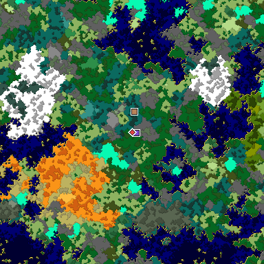 Predicted biome map of Java 1.16 seed -4897910828746066528 around estimated spawn