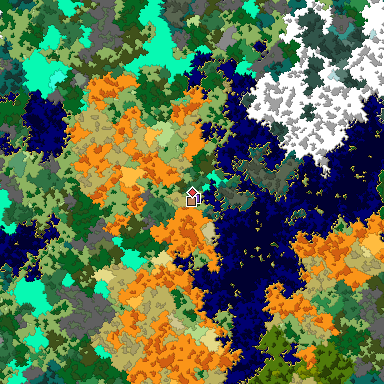 Predicted biome map of Java 1.16 seed -4646023764010577001 around estimated spawn