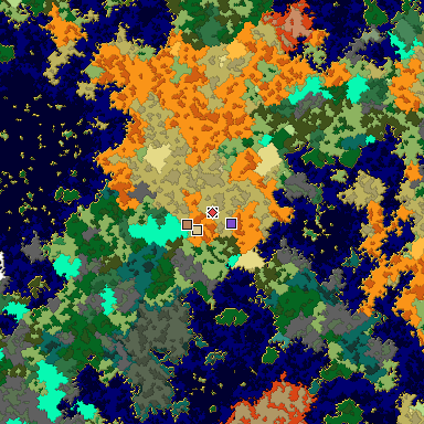 Predicted biome map of Java 1.16 seed 4270538142249102723 around estimated spawn