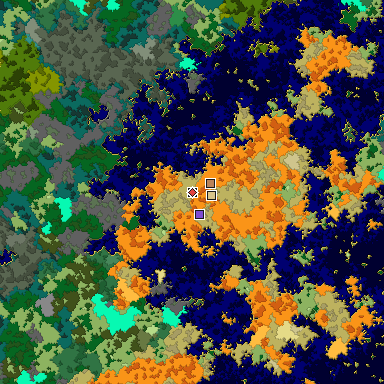 Predicted biome map of Java 1.16 seed -2294323941351000355 around estimated spawn