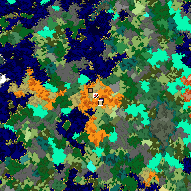 Predicted biome map of Java 1.16 seed -7257862253469142310 around estimated spawn