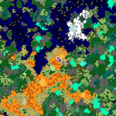 Predicted biome map of Java 1.16 seed 2407479873312815196 around estimated spawn