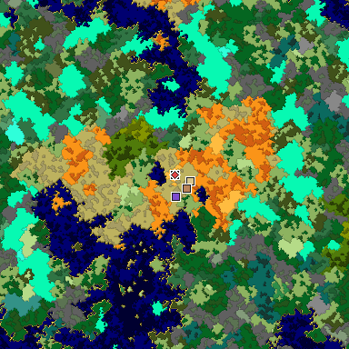 Predicted biome map of Java 1.16 seed -8952649922165266212 around estimated spawn