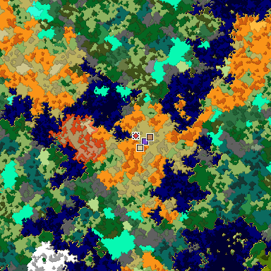 Predicted biome map of Java 1.16 seed 1592915878990011046 around estimated spawn
