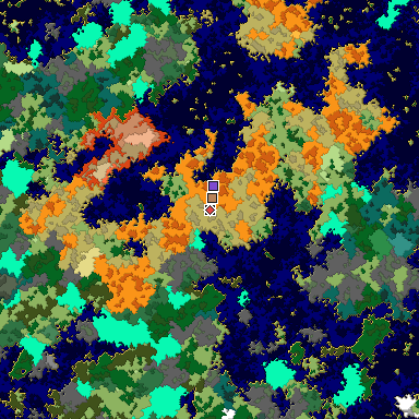 Predicted biome map of Java 1.16 seed -5995110415004818334 around estimated spawn