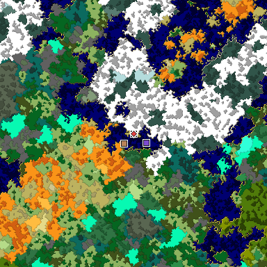 Predicted biome map of Java 1.16 seed -4174095955952117157 around estimated spawn