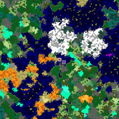Predicted biome map of Java 1.16 seed 1012733388164550745 around estimated spawn