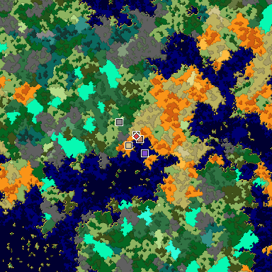 Predicted biome map of Java 1.16 seed -1185414876889502936 around estimated spawn