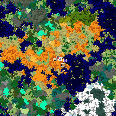 Predicted biome map of Java 1.16 seed 509504677535754031 around estimated spawn